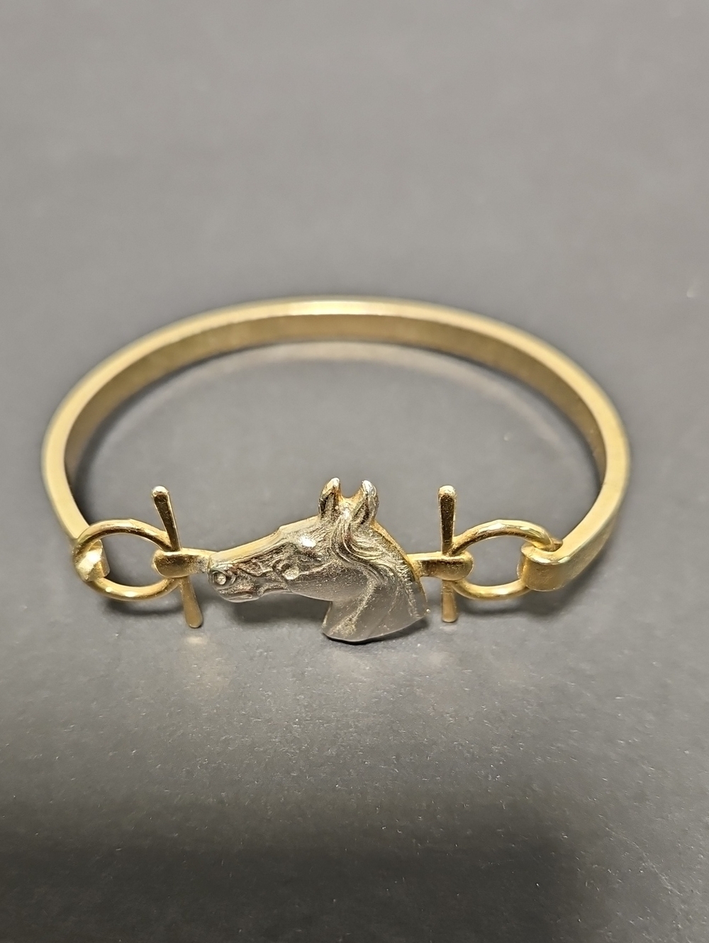Gold and Silver Horse Head Bangle Bracelet - Elegant Womens Jewelry